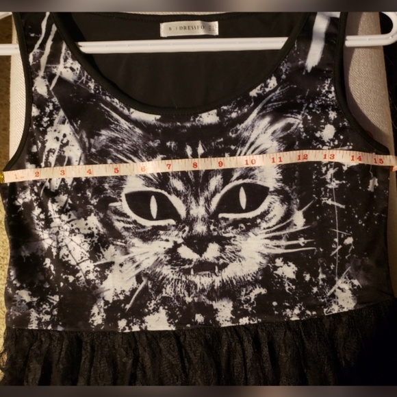 Cat Printed Lace Panel Sleeveless Dress - Picture 7 of 8